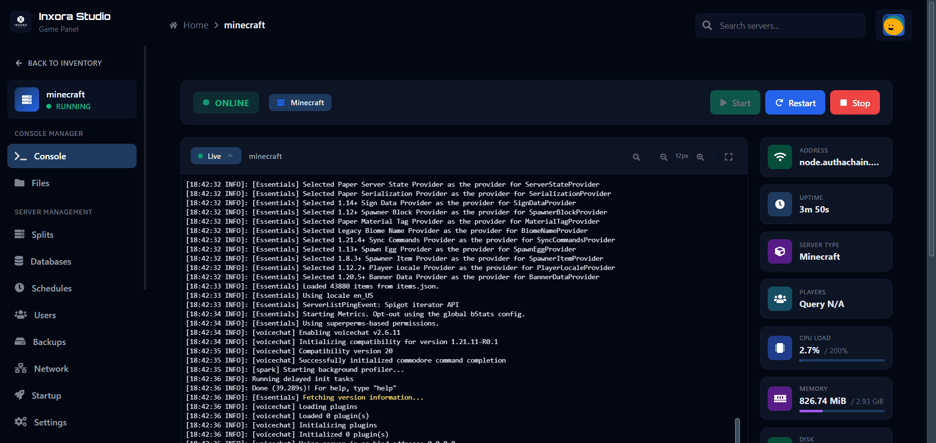 Inxora Theme Console Preview